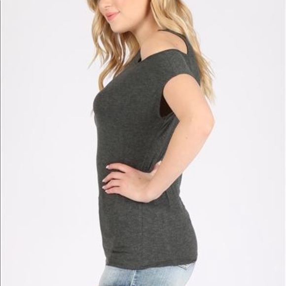 💥Charcoal Cold Shoulder Top - Picture 2 of 3